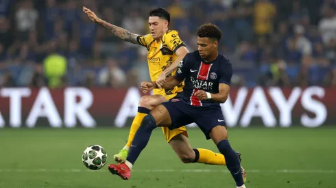 Alessandro Bastoni e Desiré Doué na final da Champions League. Foto: Carl Recine