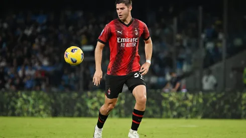 Marco Pellegrino no único jogo que disputou pelo Milan. Foto: Francesco Pecoraro/Getty Images