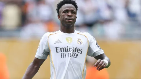 Real Madrid pode perder Vinícius Júnior para o confronto contra o PSG na semifinal do Mundial de Clubes. (Photo by Megan Briggs/Getty Images)