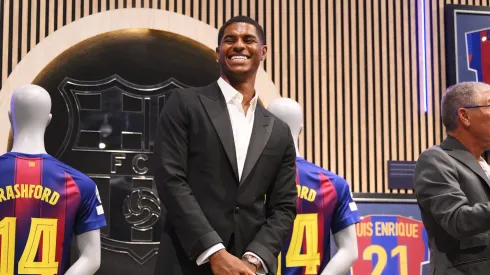 Lewandowski, do Barcelona, analisa chegada do 'concorrente' Rashford. (Photo by David Ramos/Getty Images)