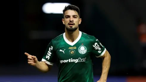 Flaco López comemorando gol pelo Palmeiras. Foto: Miguel Schincariol/Getty Images