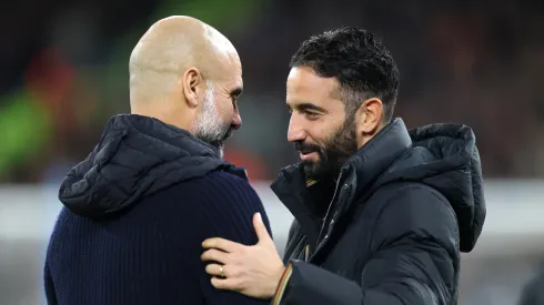 Guardiola e Ruben Amorim em jogo do United contra o Manchester City. Foto: Carl Recine