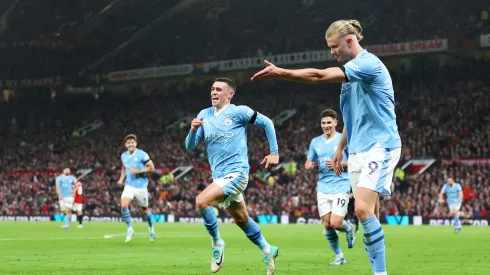 Jogadores do Manchester City comemorando gol. Foto: Catherine Ivill/Getty Images