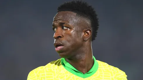 Vini Jr, do Real Madrid, vira motivo de piada na gringa em meio à falta de gols pela Seleção Brasileira.(Photo by Christian Alvarenga/Getty Images)