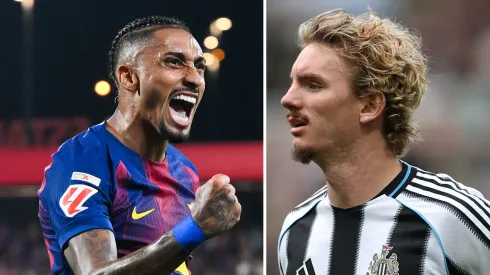 Raphinha x Nick Woltemade. Foto à esquerda: David Ramos/Getty Imagens | Foto à direita: Stu Forster/Getty Imagens