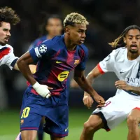 Lamine Yamal, do Barcelona, sai driblando e faz bonito contra os jogadores do PSG na Champions League