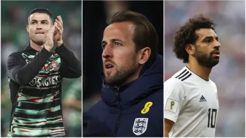 Cristiano Ronaldo, Harry Kane e Mohamed Salah: Craques devem estar na Copa de 2026 – Fotos: Carlos Rodrigues/Getty Images, Catherine Ivill/Getty Images e Mike Hewitt/Getty Images