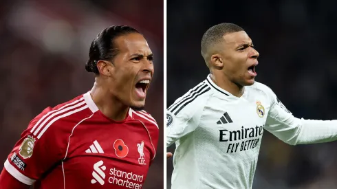 Van Dijk, zagueiro do Liverpool (Foto: Carl Recine/Getty Images) e Mbappé, centroavante do Real Madrid (Foto: Clive Brunskill/Getty Images). Jogadores se enfrentam em Liverpool x Real Madrid.