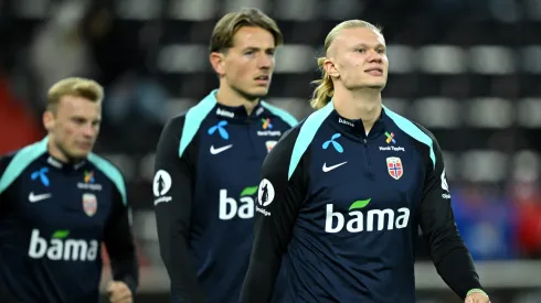 Haaland em treino da Noruega (Christian Bruna/Getty Images)