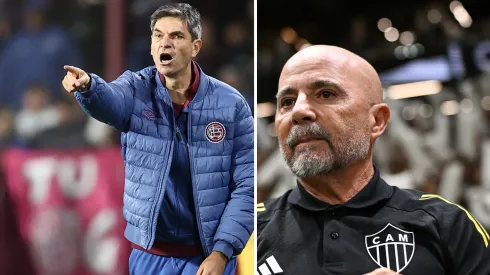 Pellegrino pelo Lanús e Sampaoli pelo Atlético-MG. Fotos: Alejando Pagni | Pedro Vilela | Getty Imagens