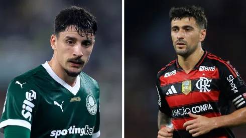 Piquerez, do Palmeiras e Arrascaeta, do Flamengo (Fotos: Buda Mendes/Getty Images). Final da Libertadores terá 19 jogadores estrangeiros dos dois elencos