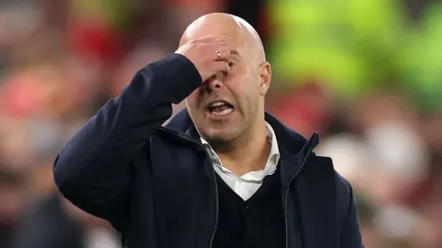 LIVERPOOL, ENGLAND – NOVEMBER 26: Arne Slot, Manager of Liverpool, reacts during the UEFA Champions League 2025/26 League Phase MD5 match between Liverpool FC and PSV Eindhoven at Anfield on November 26, 2025 in Liverpool, England. (Photo by Carl Recine/Getty Images)
