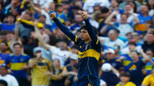 Zeballos, do Boca Juniors, comemora gol no superclássico contra o River Plate – Marcos Brindicci / Getty Images