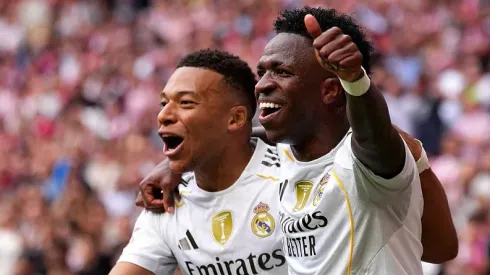 Vini Jr e Mbappé. Jogadores foram eleitos por Sneijder como próximos vencedores da Bola de Ouro (Foto: Angel Martinez/Getty Images)