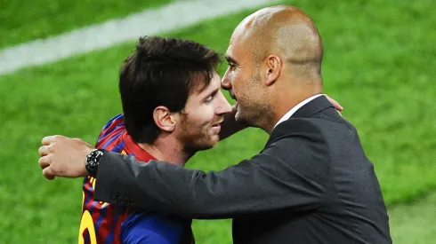 Lionel Messi do Barcelona e Guardiola, pelo Barcelona, em 2012. (Foto: David Ramos/Getty Images)