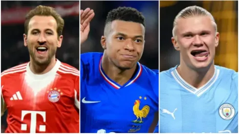 Os artilheiros Kane, Mbappé e Haaland (Getty Images)