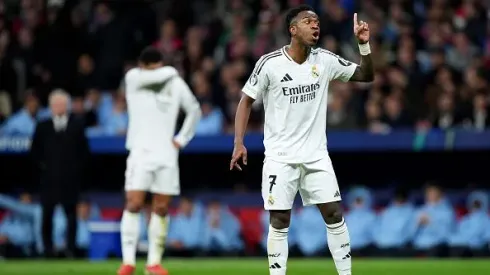 Vini Jr frente ao Atlético Madrid na Champions League. Foto: Getty Images