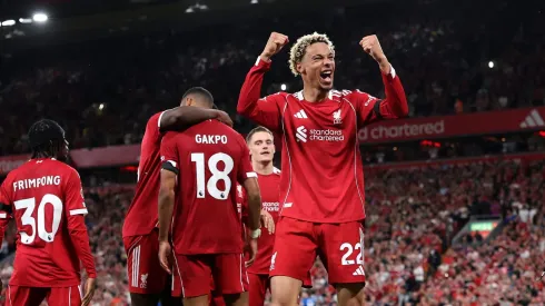 Hugo Ekitiké fez um dos golos do Liverpool. Foto: Michael Steele/Getty Images