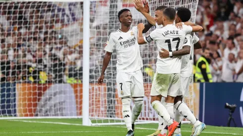 Vini Jr, Mbappé, Rodrygo e Lucas Vázquez, jogadores do Real Madrid. Imagens: Imago