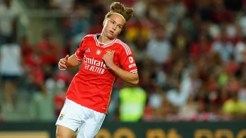 Andreas Schjelderup a jogar pelo Benfica. Foto: Gualter Fatia/Getty Images