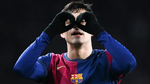 Pedri González a festejar um golo com a camisola do Barcelona. Foto: Getty