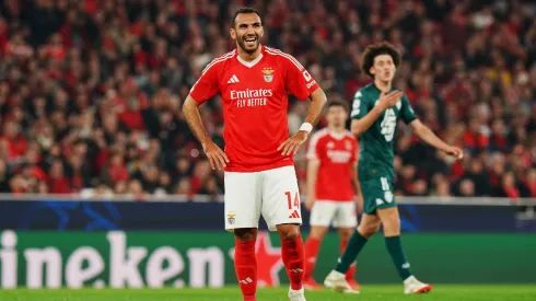 Pavlidis marcou três golos no Benfica x Barcelona de janeiro. Foto: Gualter Fatia/Getty Images.