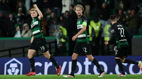 Harder e Hjulmand, jogadores do Sporting e da Dinamarca. Foto: Getty
