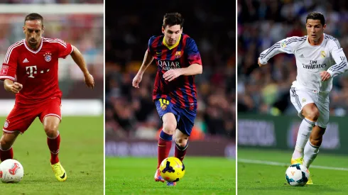 Ribery, Messi e Ronaldo estiveram no pódio da Bola de Ouro, em 2013. Foto e Montagem: Getty Images