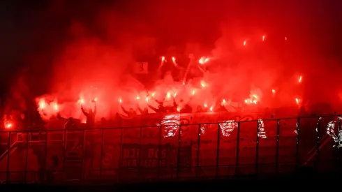 Os adeptos do Benfica no Estadi Olímpic Lluís Companys. Foto: Getty
