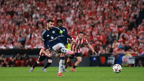 Bruno Fernandes bisou em Bilbao x Manchester United. Foto: Getty Images
