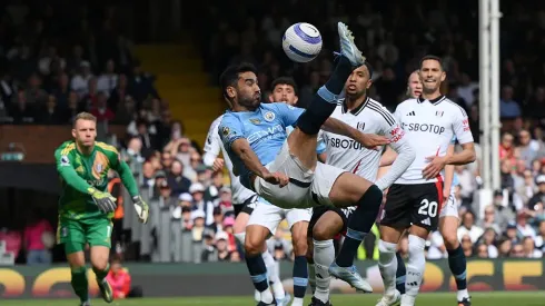 Ilkay Gundogan marcou um golo de bicicleta em Fulham x City. Foto: Getty Images