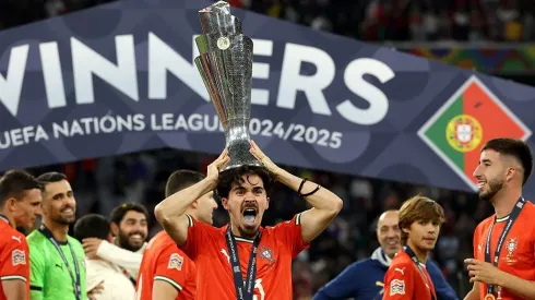 Vitinha celebrou o título da Nations League após Portugal x Espanha. Foto: Getty Images