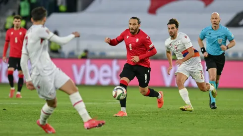 Giorgi Kochorashvili, futuro jogador do Sporting, em ação com a seleção da Geórgia. Foto: Getty