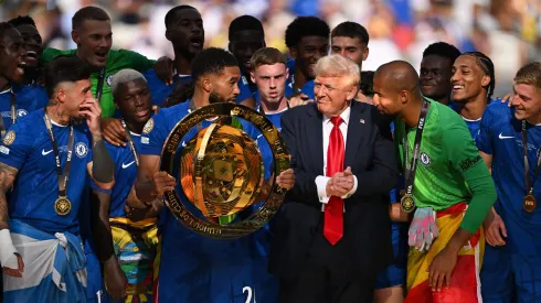 Chelsea x PSG: Donald Trump na entraga da taça do Mundial de Clubes: Foto: David Ramos/Getty Images