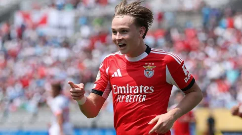 Andreas Schjelderup em ação pelo Benfica. Foto: Getty Images