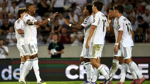 Rodrygo, desejado pelo Manchester City, celebra, com David Alaba, o quarto e último golo com que o Real Madrid venceu o WSG Tirol, modesto clube que compete na Bundesliga austríaca.