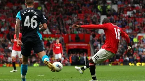 MANCHESTER, ENGLAND - AUGUST 28: Ashley Young of Manchester United scores his second goal during the Barclays Premier League match between Manchester United and Arsenal at Old Trafford on August 28, 2011 in Manchester, England. (Photo by Alex Livesey/Getty Images)