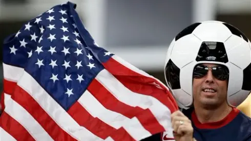 A United States fan shows his support before the first half of the Gold Cup semifinals against Honduras at Cowboys Stadium, Wednesday, July 24, 2013, in Arlington, Texas. (AP Photo/Brandon Wade)
