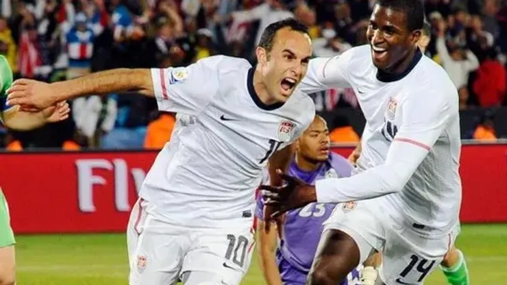 PRETORIA, SOUTH AFRICA – JUNE 23: Landon Donovan of the United States celebrates with teammate Edson Buddle after scoring the winning goal that sends the USA through to the second round during the 2010 FIFA World Cup South Africa Group C match between USA and Algeria at the Loftus Versfeld Stadium on June 23, 2010 […]
