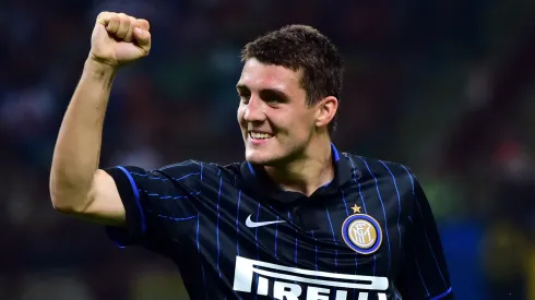 Inter Milan's croatian midfielder Mateo Kovacic celebrates after scoring a goal during the UEFA Europa League play-off football match between Inter Milan vs Stjarnan at San Siro Stadium in Milan on August 28, 2014. AFP PHOTO / GIUSEPPE CACACE (Photo credit should read GIUSEPPE CACACE/AFP/Getty Images)