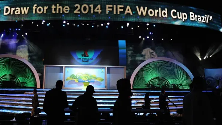 View of the stage on July 29, 2011, where the Preliminary draw for the FIFA World Cup 2014 will be held in Rio de Janeiro on Saturday. AFP PHOTO / NELSON ALMEIDA (Photo credit should read NELSON ALMEIDA/AFP/Getty Images)
