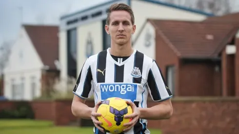 NEWCASTLE UPON TYNE, ENGLAND - JANUARY 29: New Signing Luuk de Jong holds a football and poses for the camera at the Newcastle United Training Centre on January 29, 2014, in Newcastle upon Tyne, England. (Photo by Serena Taylor/Newcastle United via Getty Images)
