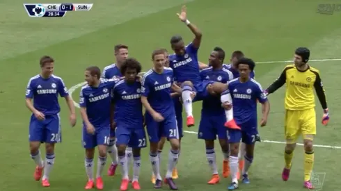 Didier Drogba carried off by teammates in Chelsea farewell