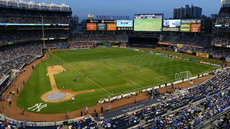 General view of the first ever football match at the Yankee Stadium played between Chelsea and Paris Saint-Germain.
