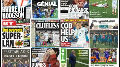 Newspaper back pages on Iceland’s victory against England