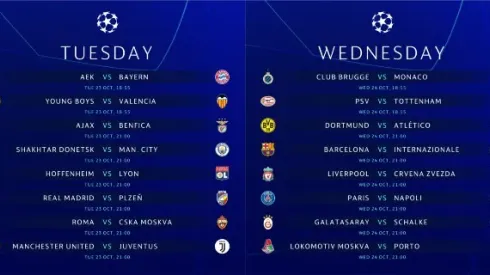 Champions League schedule for US TV: October 23-24