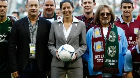 Villa fan Tom Hanks celebrates 'win', four weeks before match
