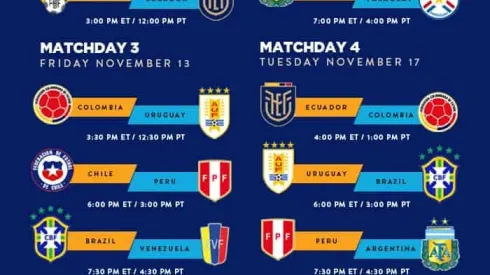 Schedule of CONMEBOL World Cup Qualifiers for viewers in the United States: Nov. 12-17
