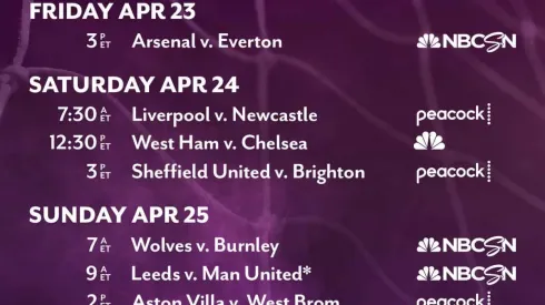 EPL commentator assignments on NBC Sports, gameweek 33
