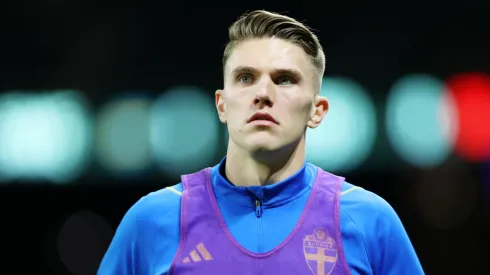 Viktor Gyokeres of Sweden looks on during the international friendly match between Sweden and Albania at Friends Arena on March 25, 2024 in Stockholm, Sweden.